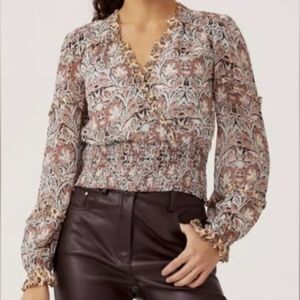 Anthropologie Floral Blouse in Brown and Cream